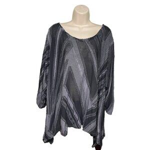 Simply Vera Woman Frayed Edge Strip Blouse Handkerchief Hem Dress Plus Size 3X u